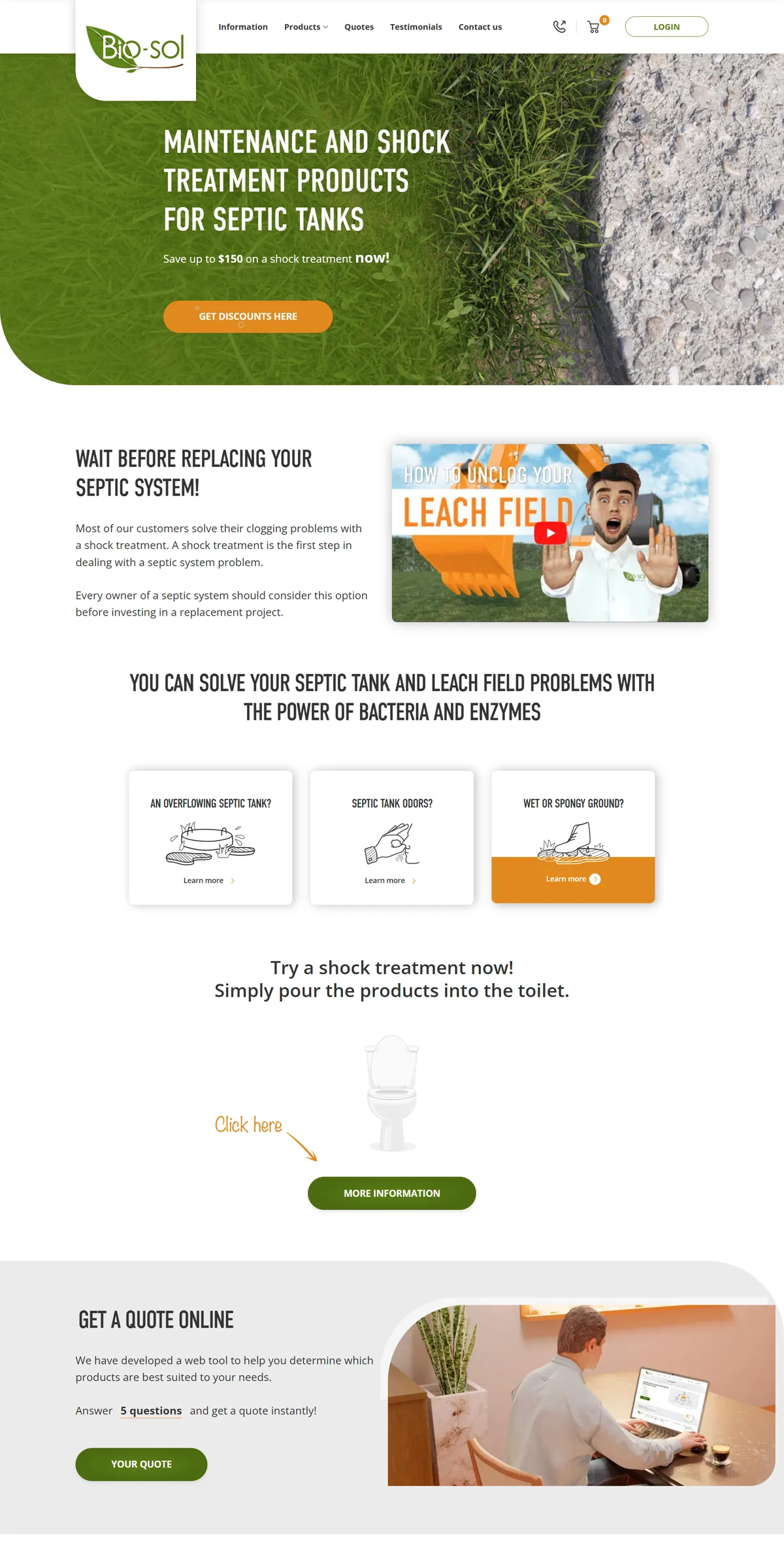 Bio-Sol WooCommerce website showing its product range and product selection wizard